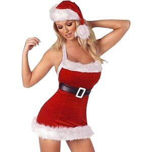 Women Santa Christmas Party Fancy Costume Velvety Dress Outfit hat us seller